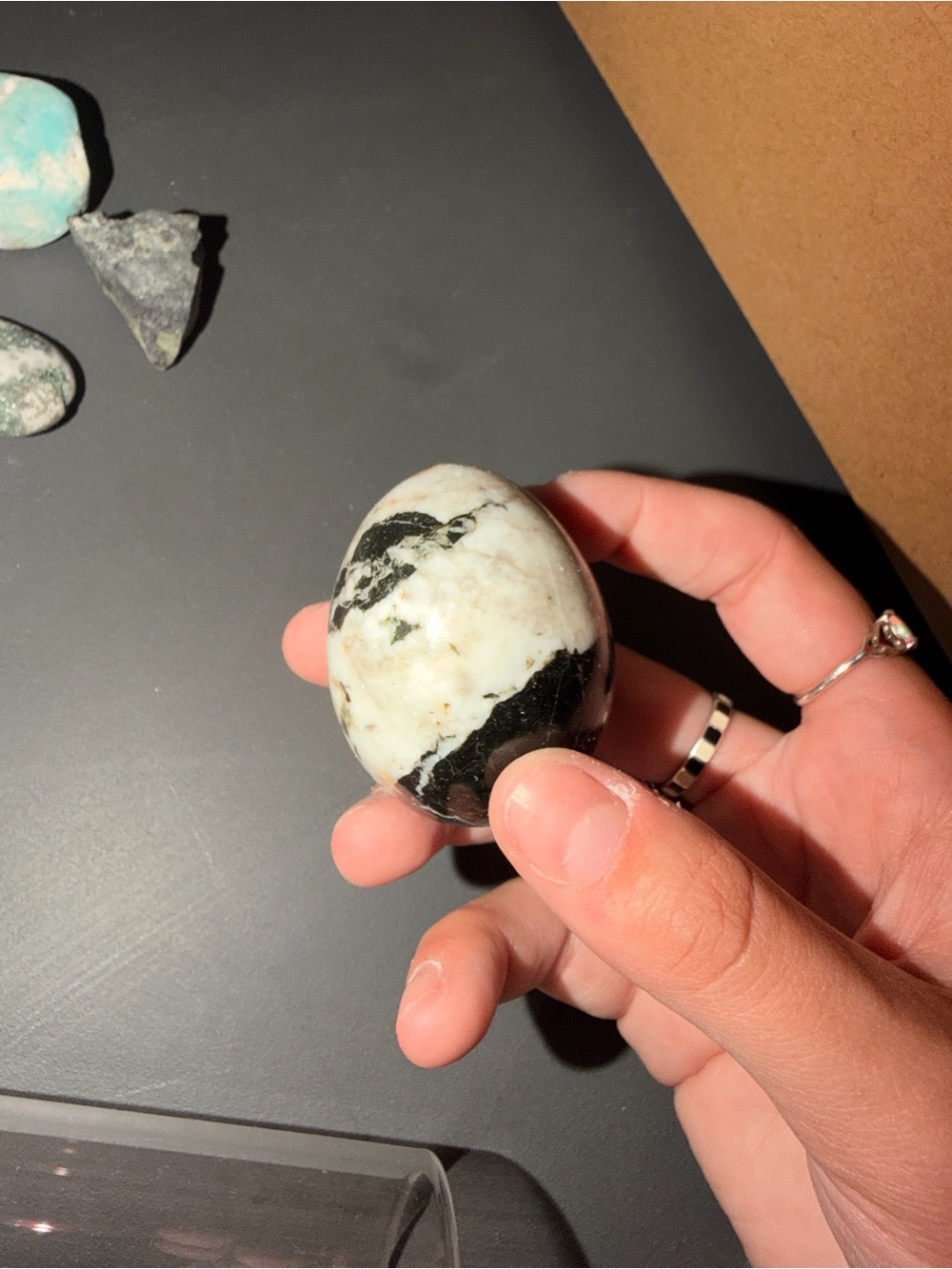Natural Black & White Stone Statement Ring - Unbranded